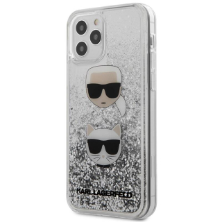 Karl Lagerfeld Liquid Glitter 2 Heads na Apple iPhone 12 Pro Max (KLHCP12LKCGLSL) stříbrný