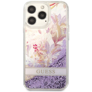Guess Liquid Glitter Flower Apple iPhone 13 Pro (GUHCP13LLFLSU) fialový