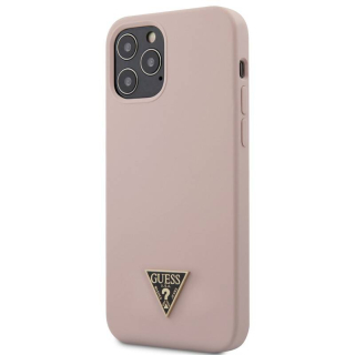 Kryt na mobil Guess Silicone Metal Triangle na Apple iPhone 12 Pro Max (GUHCP12LLSTMLP) růžový
